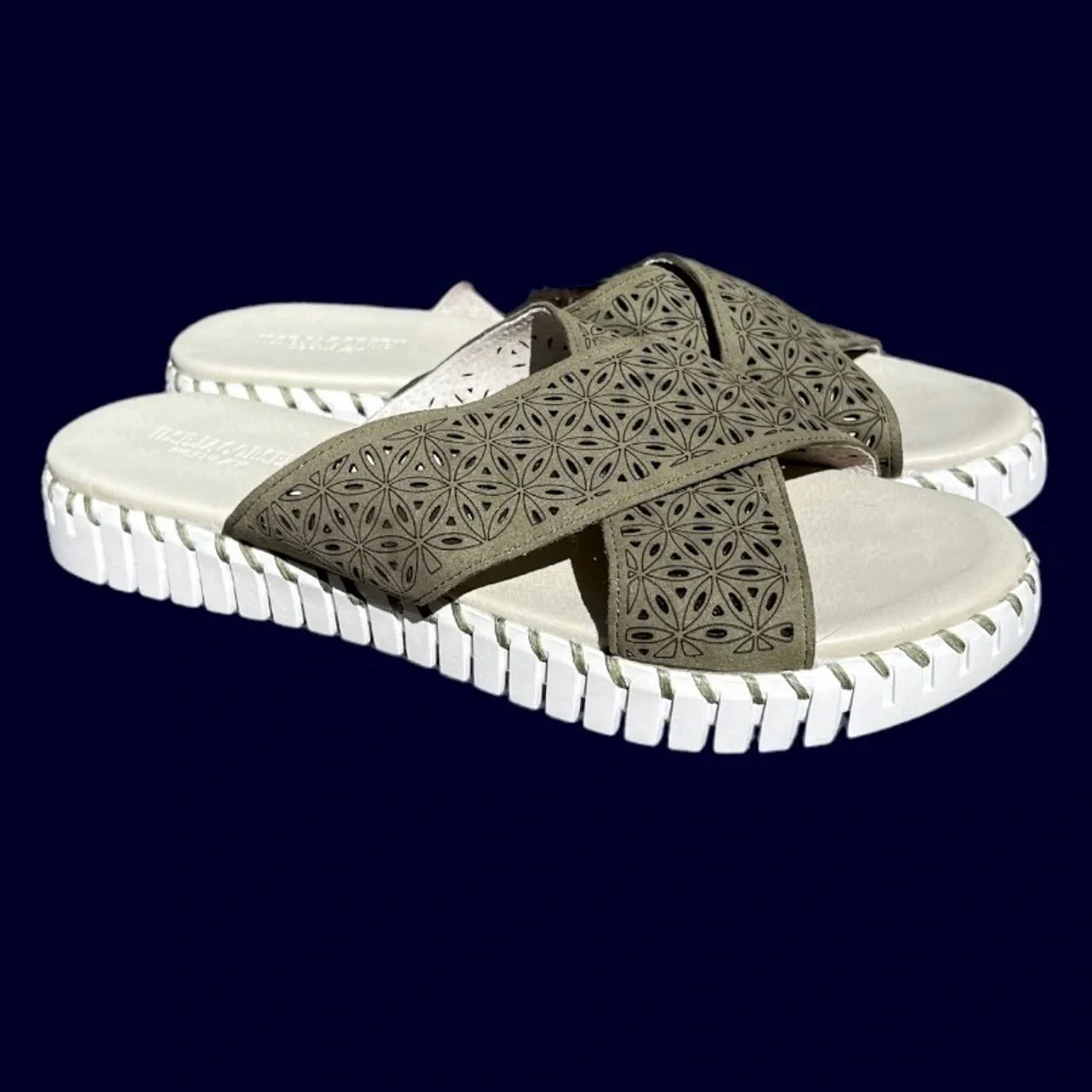 🌻NEW Ilse Jacobsen Army Green Tulip Crossband Platform Sandal Size 44 | 13.5-14